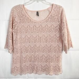 Vanity Elbow Sleeve Crochet Pink Top Size M
